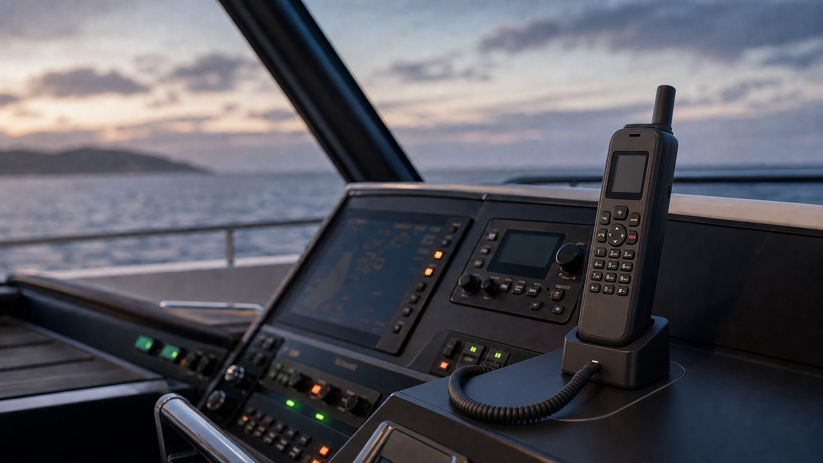 Modern yacht bridge satellite safety communications