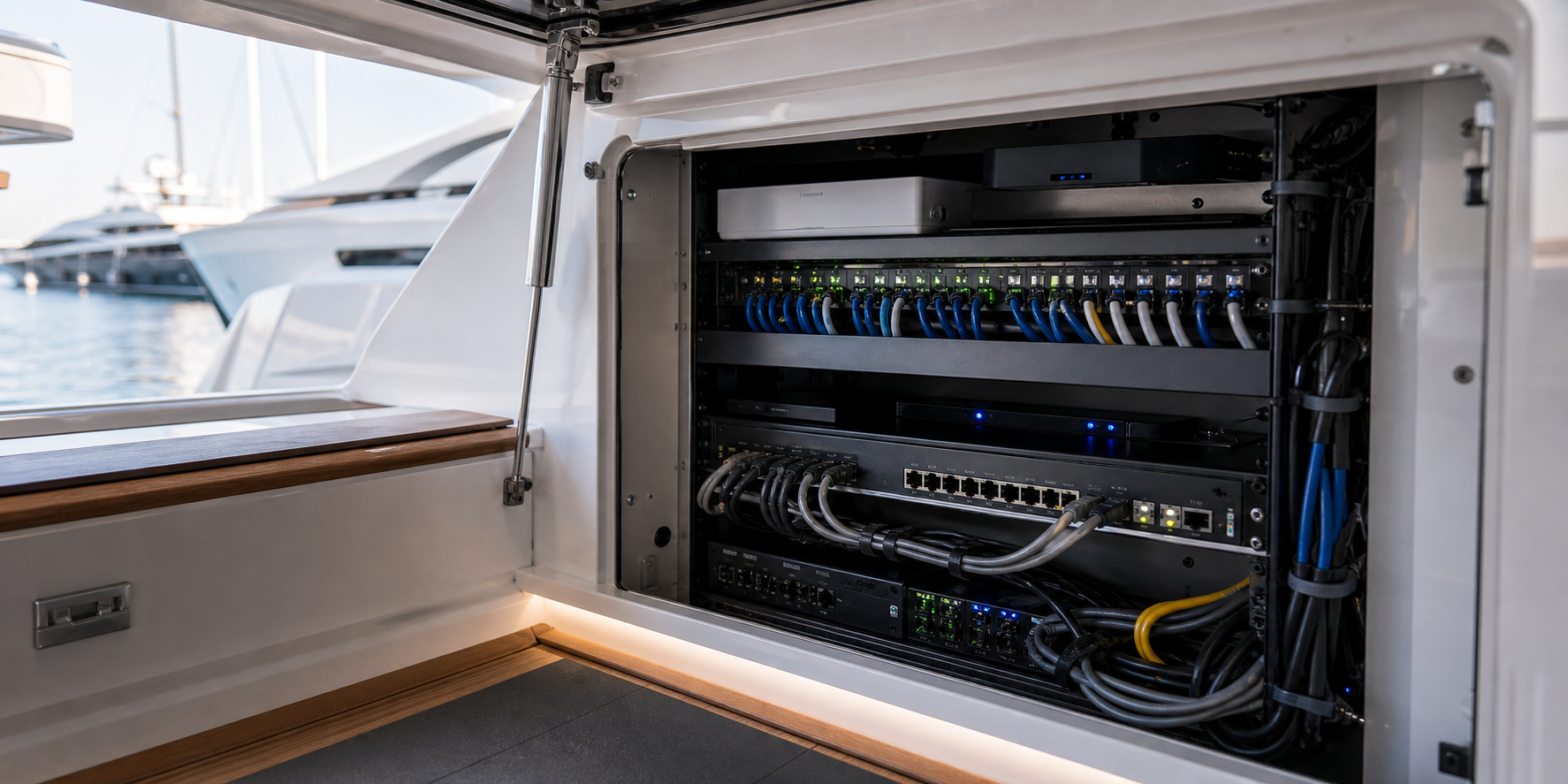 Clean vessel network rack and cabling installation